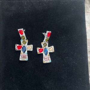 Multicolor Gemstone Cross Earrings